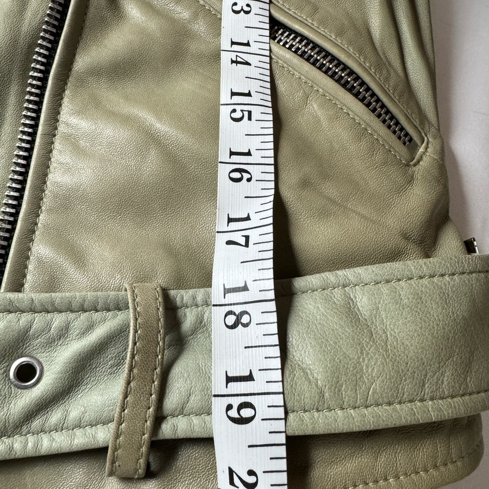 ALLSAINTS Women's Balfern Leather Biker Jacket in Soft Sage Size 6 - Picture 15 of 16